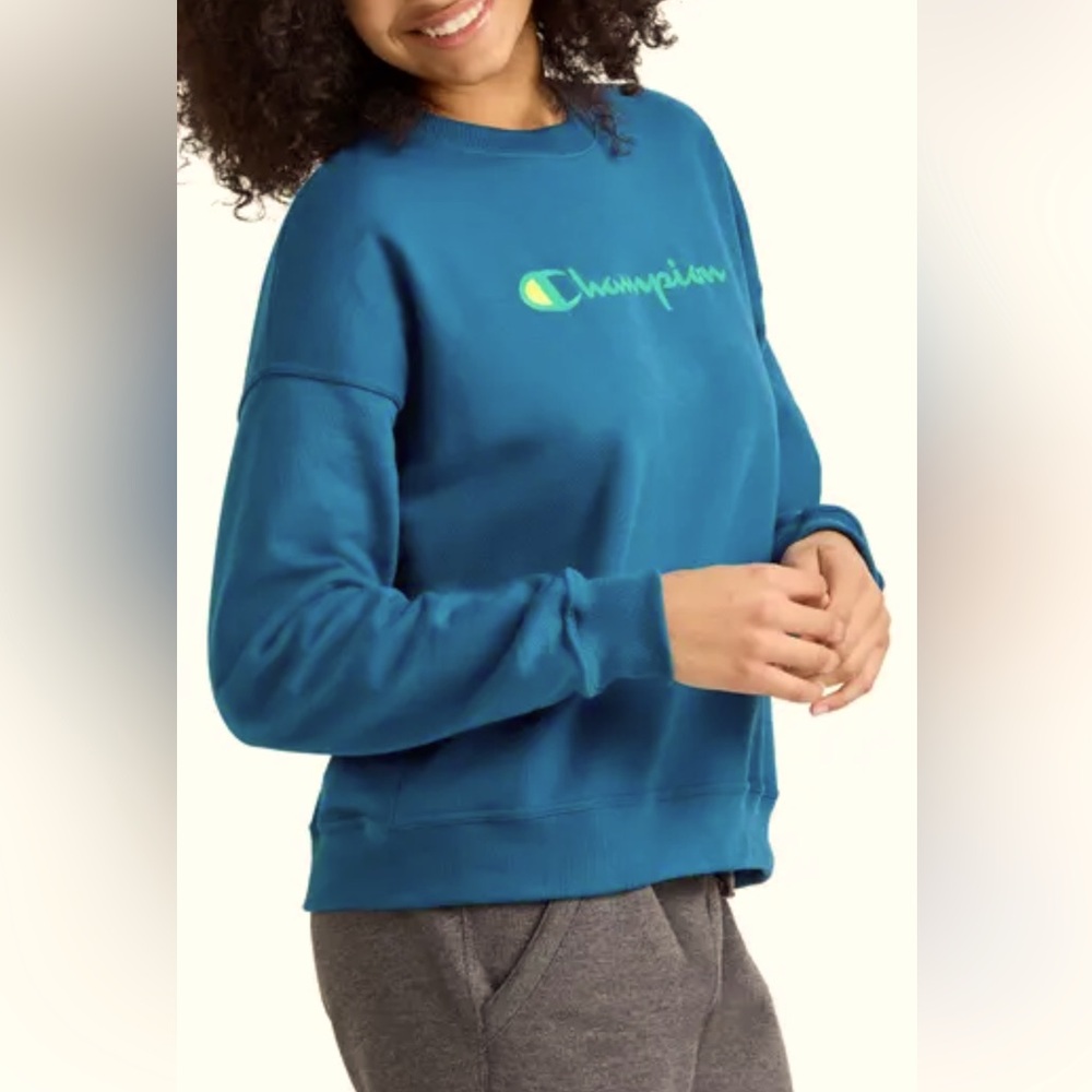 Champion Powerblend Relaxed Crewneck Sweatshirt Fresh Teal Size XL